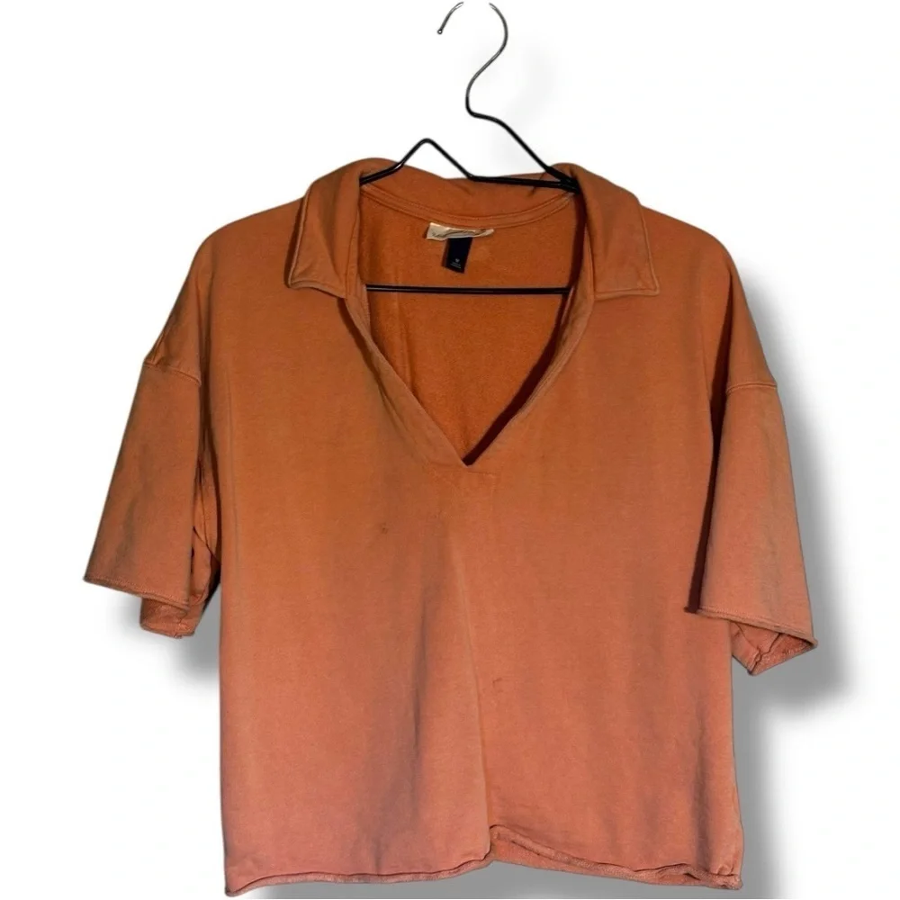Universal Threads Casual Peach V-Neck Collared Long Tee Sleeve Women's Top